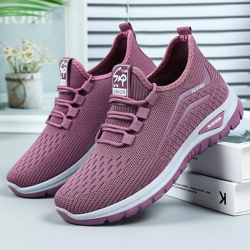 Damen Casual Sport Outdoor Laufschuhe Walking Schuhe Schnürschuhe Strickschuhe für Frühling und Sommer