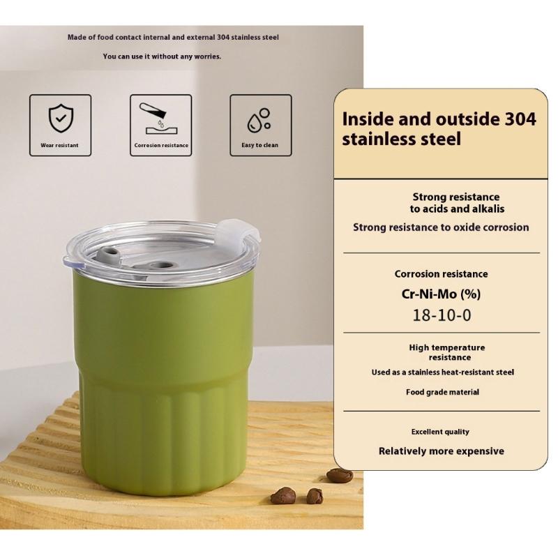 2pcs 304 Stainless Steel Cups Stackable Metal Cold Water Glasses Double Walled Drinking Cup with Straw and Lid