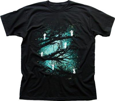 Camiseta negra estampada Mononoke Espíritu del Bosque Kodama Totoro Miyazaki FN9400
