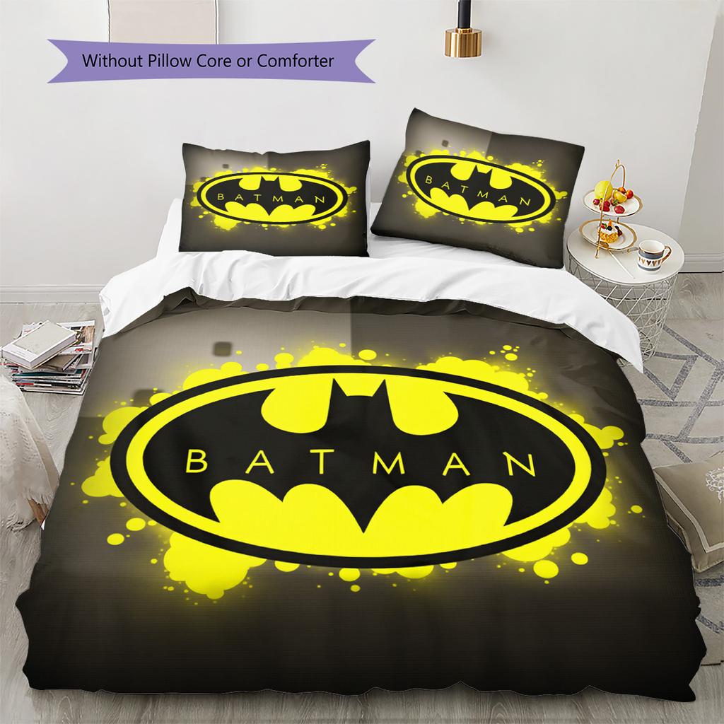 Batman Muster Bettwäsche Bettdecken-Set Heimdekoration Geschenk (1 Bettbezug + 2 Kissenbezüge (ohne Füllung))