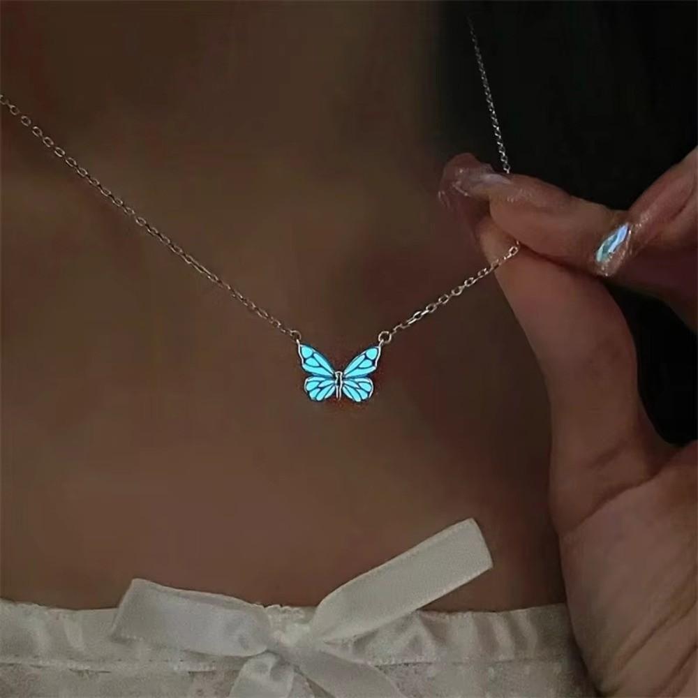 Sweet Butterfly Necklace Luminous Women Jewelry Cute Butterfly Bracelet Collar Chain