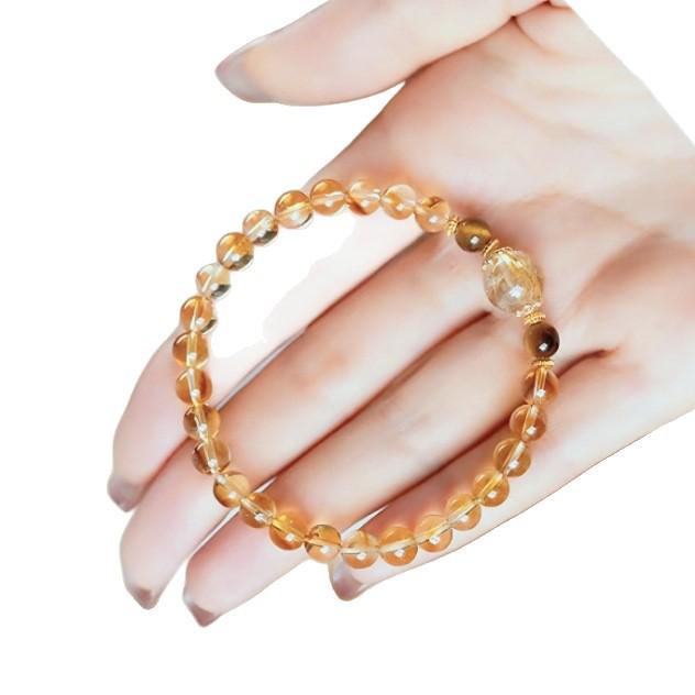Golden Rutilated Quartz & Yellow Citrine Crystal Bracelet - Trendy, High-End Design, Natural Gemstone Jewelry