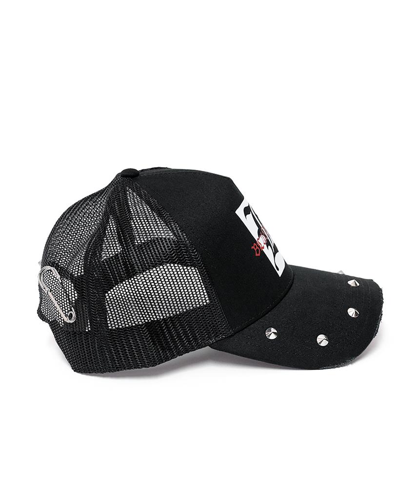 BLACKBLOND Vividi Graphic Logo Studded Trucker Mesh Cap (Black)
