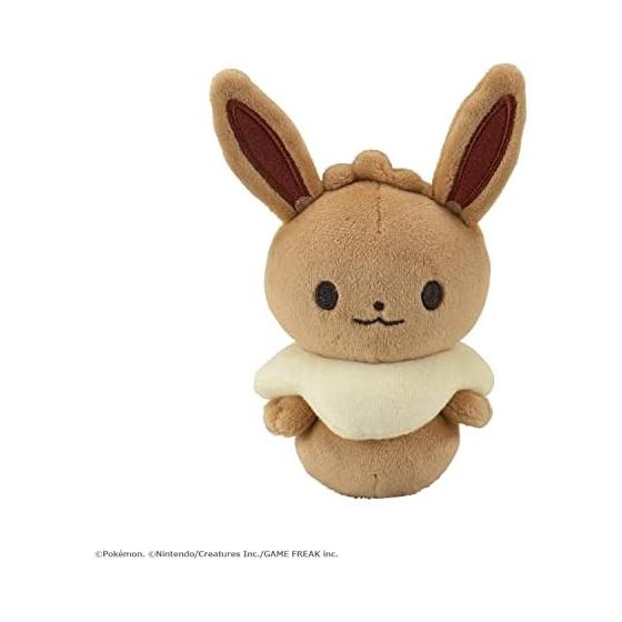 Toyroyal Monpoke My Milk Eevee (Fabric / Fluffy Plush) Pokemon Baby Rattle, Stands on its Own (Hand Washable)