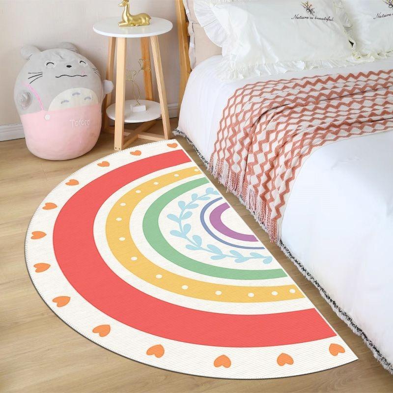 Nordic Ins Style Bedroom Carpet, Living Room Semi-round Floor Mat Children's Room Rainbow Bedside Blanket Home Decoration