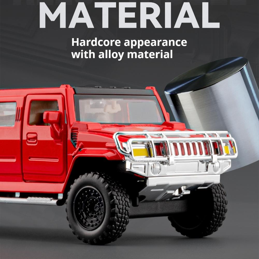 Scale 1:32 H2 Car Model Toy Doors Opened Pull Back High Simulation Sound Light Miniature Models Toys Hooby Gifts for Kids