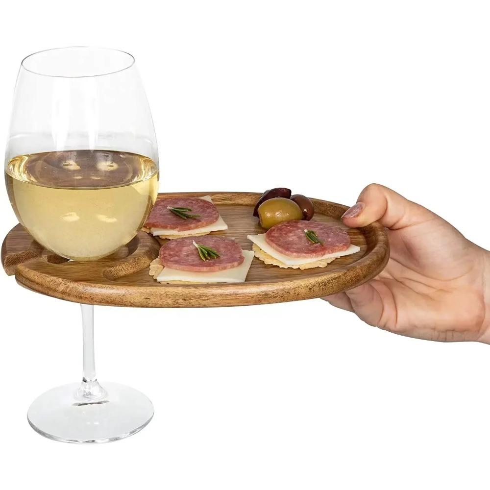 Wood Dinner Plates Creative Food Plate Platos Compartments Wine Cup Holder Sharing Plate Dishes Party Tableware Home Dishware