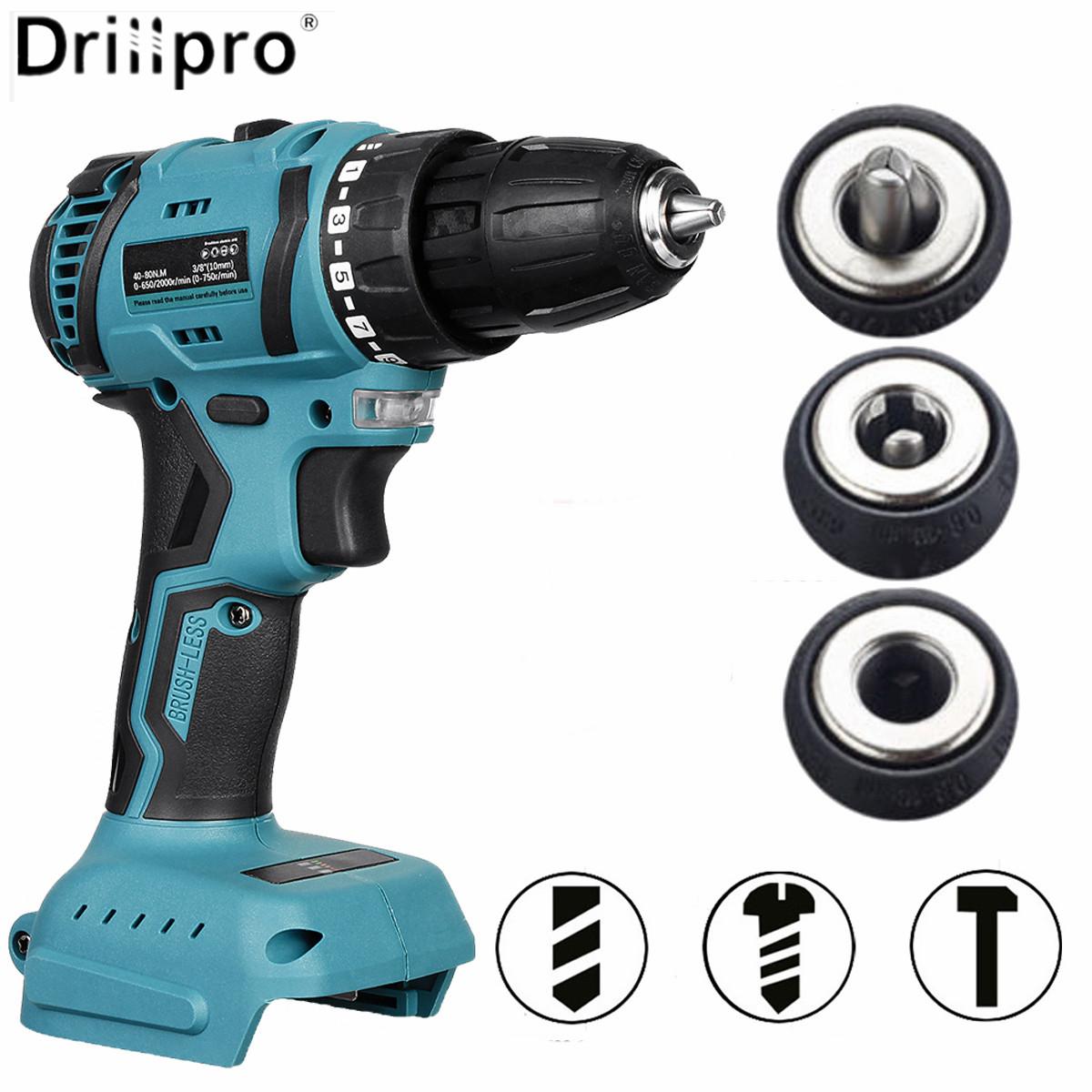 

Drillpro 80N.m Бесщеточный аккумуляторный электрический дрель Перезаряжаемый DIY Электроинструмент Молотковая дрель Отвертка Гаечный ключ для батареи Makita 18V