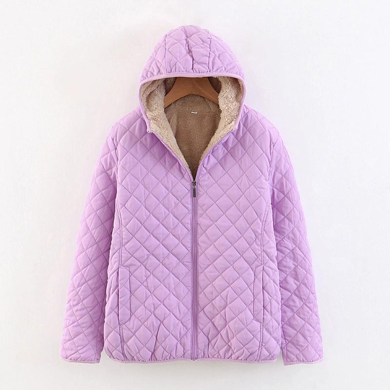 Winter Decoration Body Is Thin Plaid Lamb Fleece Hooded Closed Thick Warm Cotton Coat Women's Plus Size