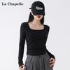 La Chapelle quadratischer Ausschnitt plissiertes Langarm-T-Shirt
