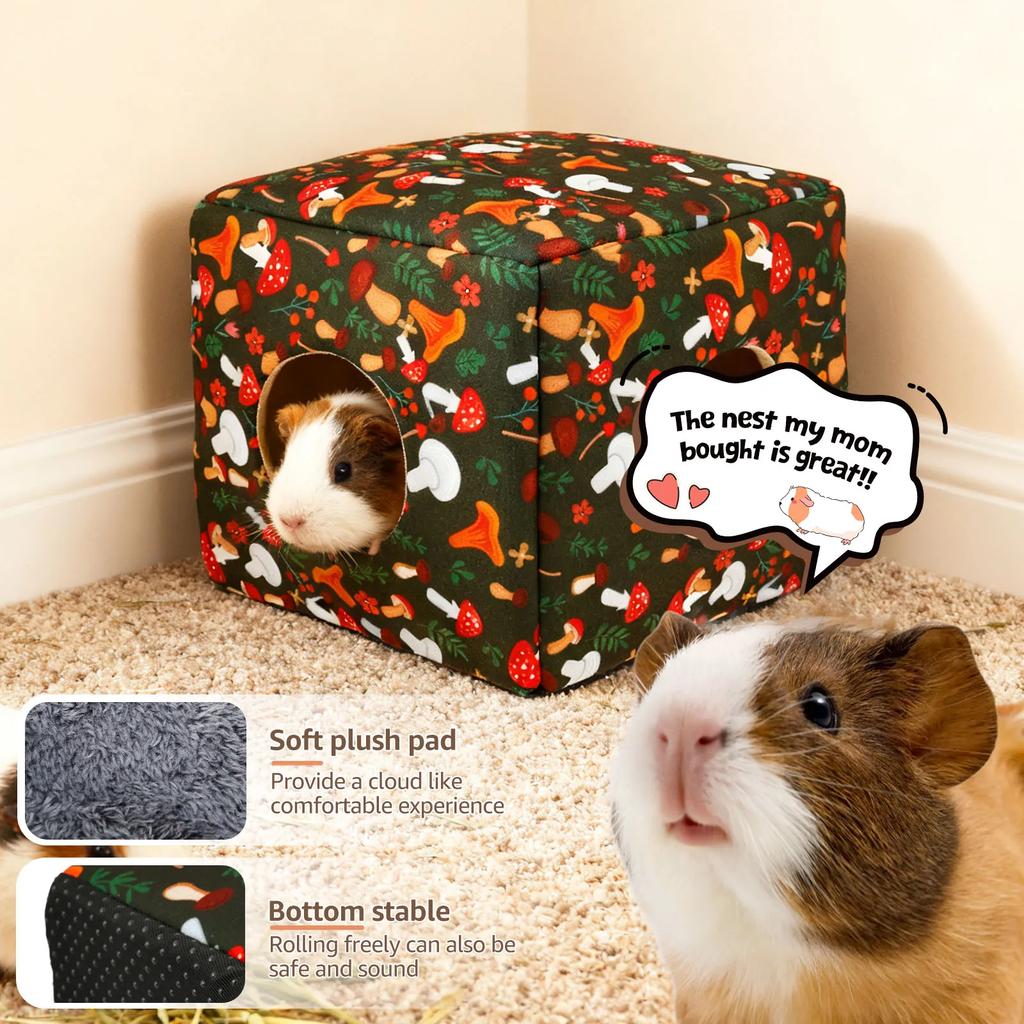 Hamster House Cube Guinea Pig House with Detachable Pad Soft Comfortable Short Plush Hamster Hideout Pet Supplies Accessories