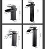 Bathroom Black Lavatory Waterfall Faucet hot and cold Crane Brass Sink Mixer  Waterfall Sink Faucet Single Handle Decked