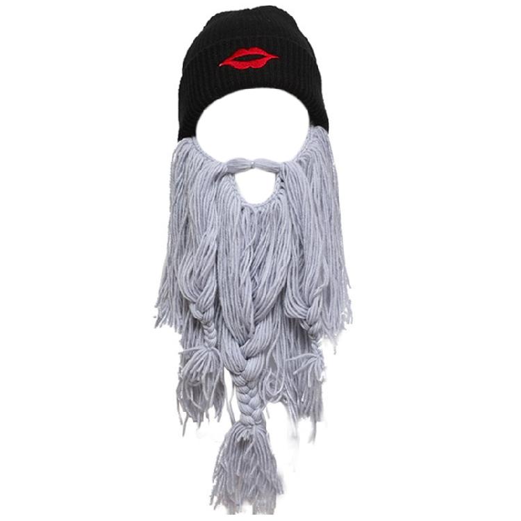 Thick Knit Beard Hat for Teen Handmade Funny Carnival Theater Performances Hat