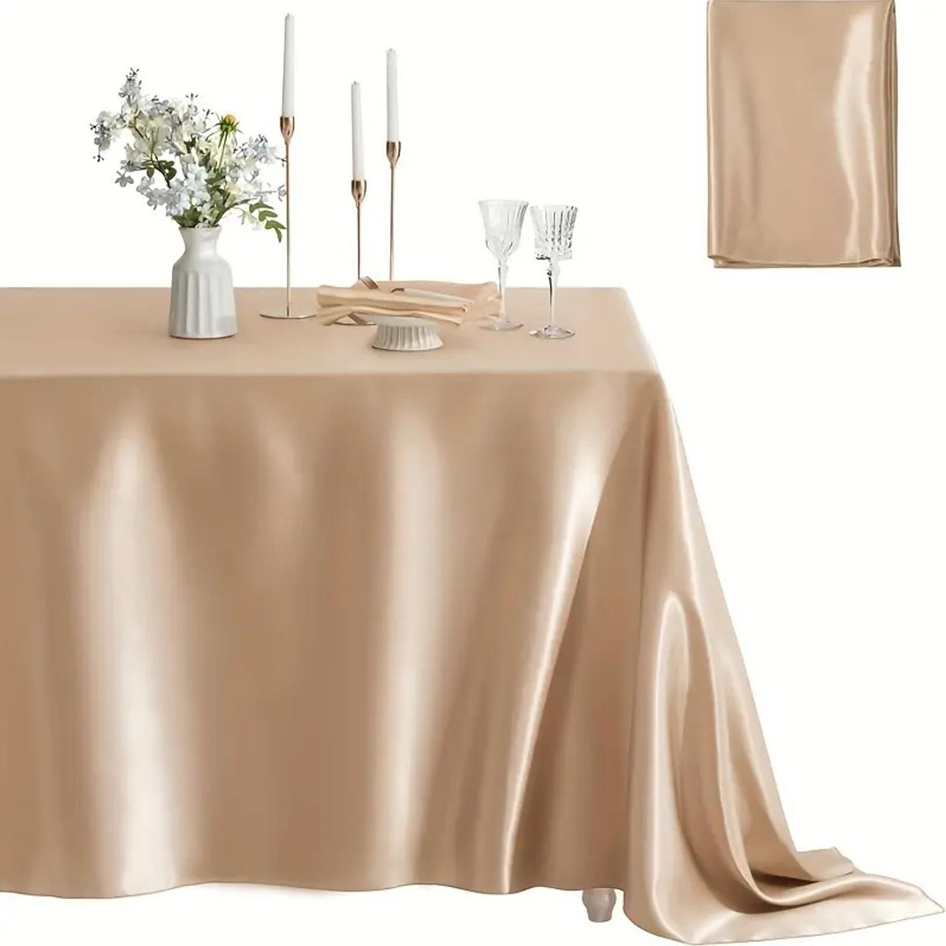 Housse de Table Bleu Foncé Décoration de Mariage Douce Couleur Unie Nappe en Satin Anniversaire Fête de Noël Salle à Manger Tissu Satiné Lisse 145x180cm
