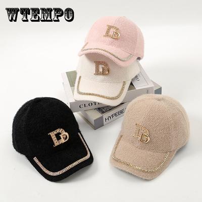 Marka Moda Regulowana Czapka Baseballowa Kobiety Jesień D Litera Diament Czapki Zima Outdoor Gruba Ciepła Pluszowa Czapka dla Kobiet