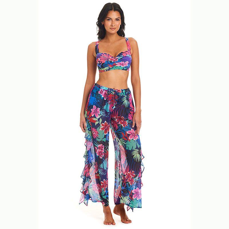 

Гавайский островной ветер Прозрачные повседневные защитные брюки с оборками и боковым разрезом из шифона Защитные от солнца брюки Color L