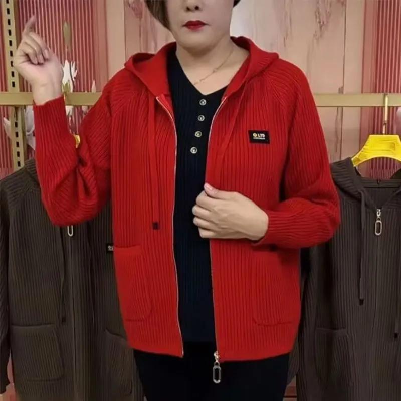 Damen Frühling und Herbst Vertikale Streifen Kapuzen Freizeitjacke Mittleres Alter Temperament Bequeme Oberteile