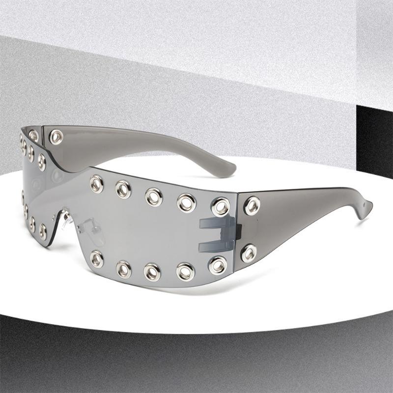 Non-polarized Rimless Rhinestone Sunglasses Women  Diamond Punk Shield Wrap Sun Glasses Vintage One-Piece Shades Frameless Goggle