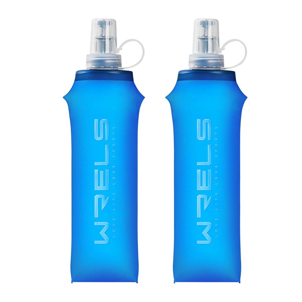 Soft Flask Hydration Bottle for Running, Trail Running, Marathons, Hydration, 150ml250ml500ml, Foldable, with Dustproof Cap (Blue, 500ml X 2)
