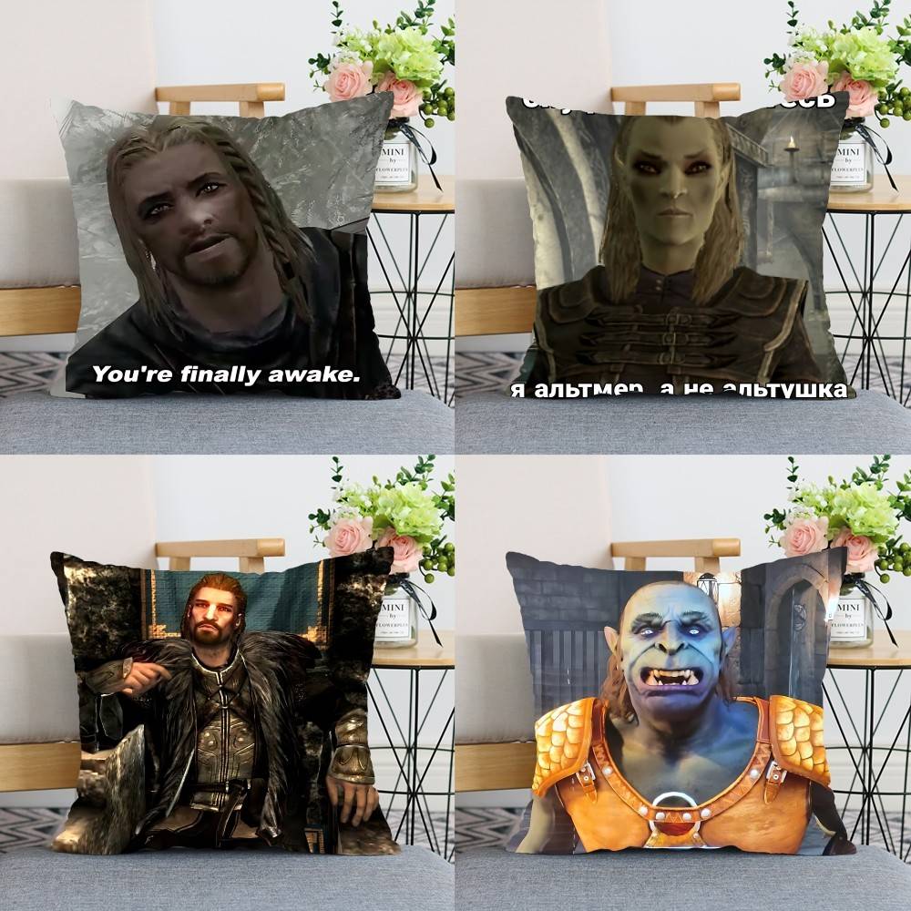 Hey Du Du Bist Endlich Wach Skyrim Kissenbezug Zierkissenbezug Nordisch Vintage Stil Kissenbezüge Haus Wohnzimmer Sofa Couch