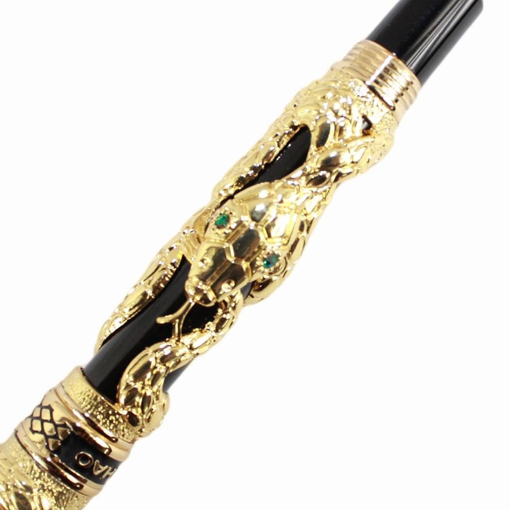 Gullor Fountain Pen Black and Gold Snake 3D Medium Nib Pattern,