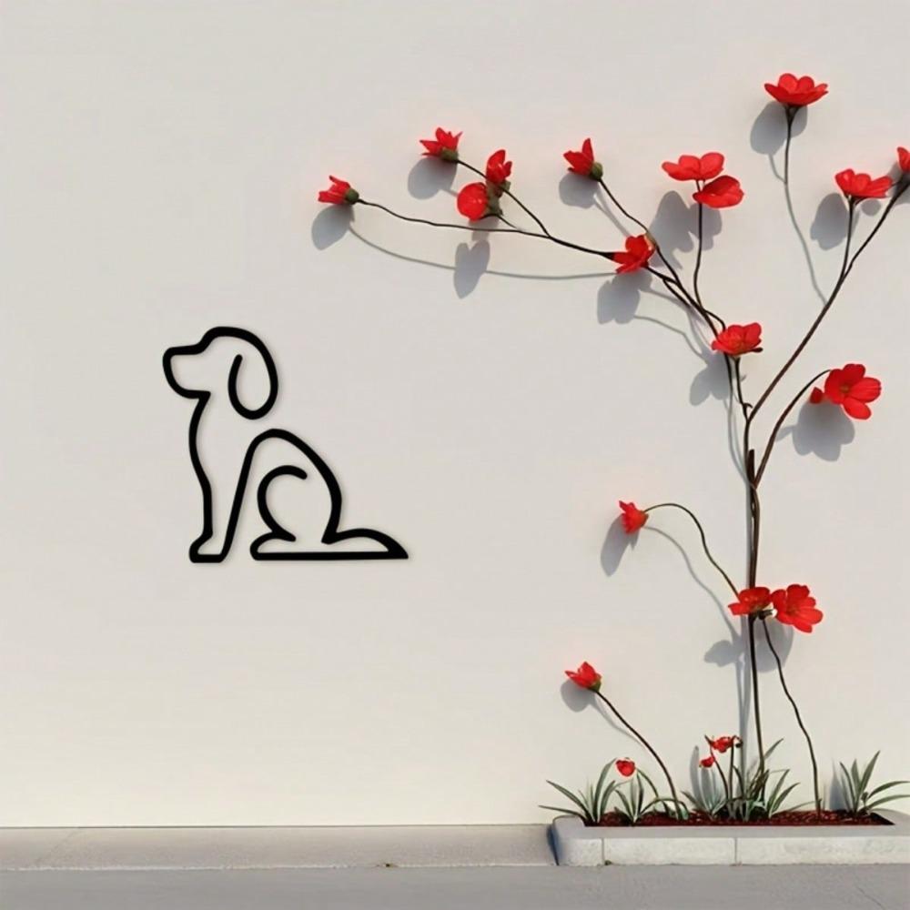 Metal Wall Art Sitting Dog Plaque Black Line Art Decor for Home Indoor Outdoor Gift Pet Lovers