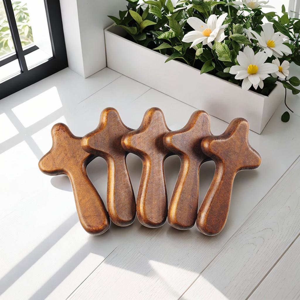 5Pcs Hand Held Wooden Pocket Prayer Portable Holding Crosses Christian Gift For Clutching Jewelry Making Church Religious Prayer