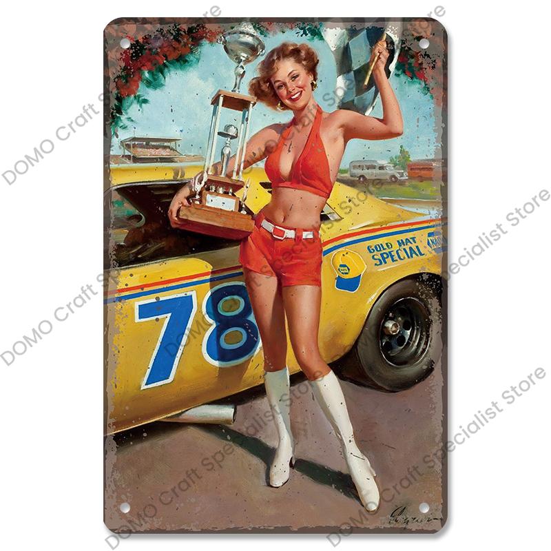 Poster Auto d'Epoca Lattine Metalliche Ragazze Sexy Auto d'Epoca Targhe Metalliche Retrò Decorazione Murale Garage Club Pub Man Cave