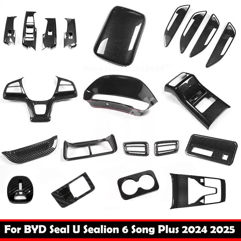 LHD For BYD Seal U Sealion 6 Song Plus 2024 2025 ABS Carbon fiber Interior Accessories window rise switch gear shift panle cover