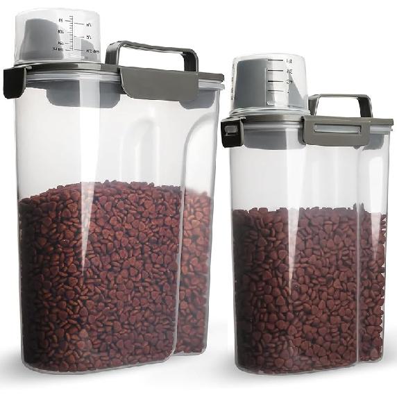 Upgraded Dog Food Storage Container Small, Cat Food Container Airtight, Pet Food Container Dispenser with Pour Spout, Measuring Cup and 4 Seal
