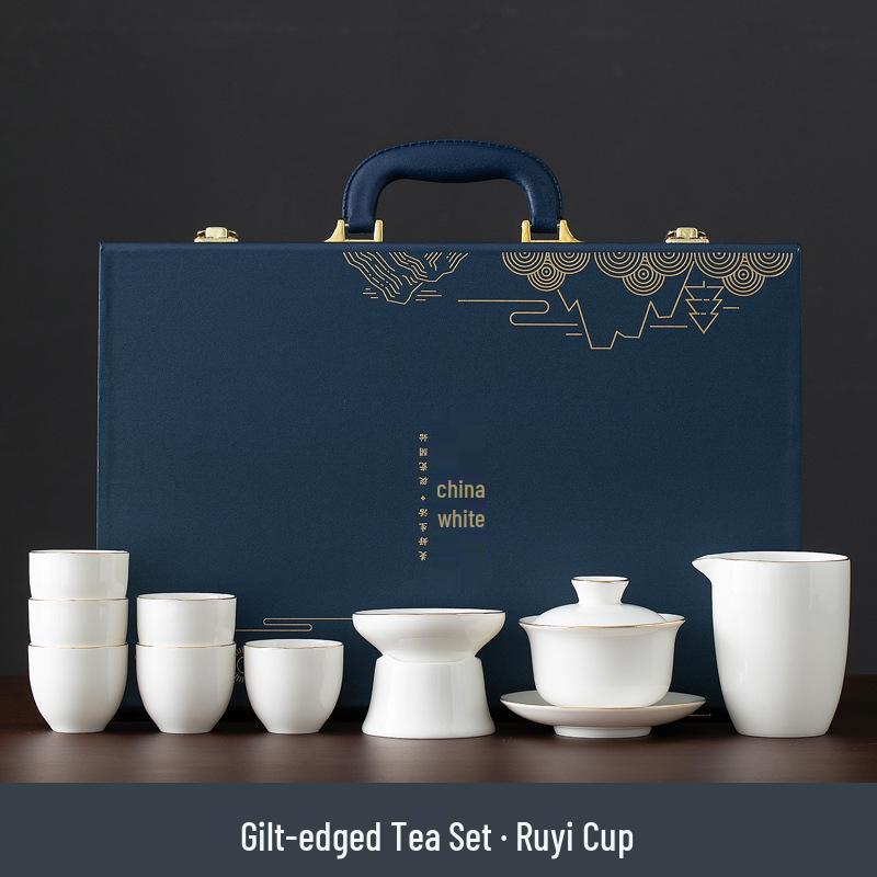 Mutton Fat Jade Dehua Porcelain Kung Fu Tea Set Souvenir