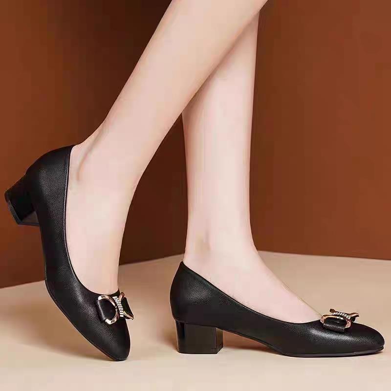 Woodpecker Women's Genuine Leather Mid-Heel Slip-On Shoes 2025 - Chunky Heel for Spring and Autumn