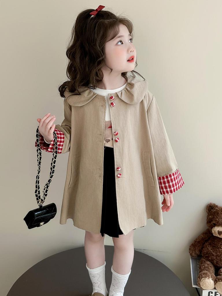 Stilvoller Mädchen-Trenchcoat in mittlerer Länge mit Puppenkragen - Koreanische Mode für Herbst und Frühling