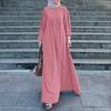 ZANZEA Women Round Neck Loose Long Sleeve Muslim Casual Long Dress