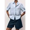 Summer New Product Women's Clothes Casual Style Lapel Ramie Blended Short Sleeve Bows Shirt Tops 8206730