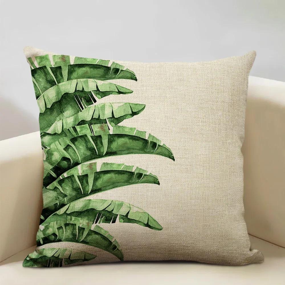 Home Decor Exotic Green Leaf Pattern Pillow Covers Pattern Cushion Cover Suitable For Sofa Bedroom Car Pillow Cover