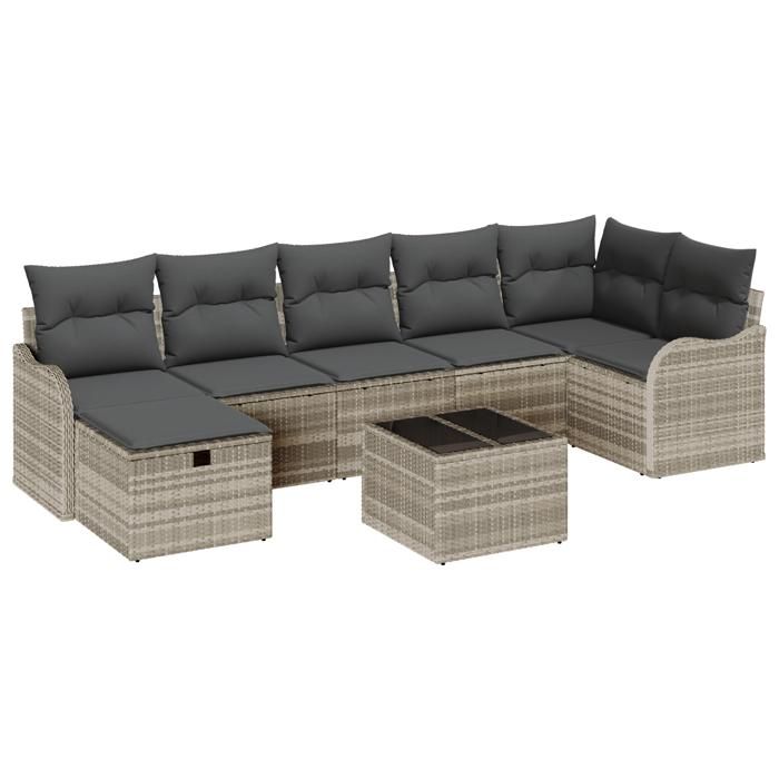 vidaXL 8-piece Garden Sofa Set with Light Grey Poly Rattan Cushions, vidaXL 2-seater Garden Sofa 3360343
