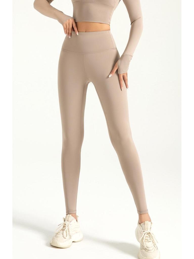 Women's Elastic Nude Feel Peach Hip-lifting Yoga Pants – Solid Color, Tight Fit