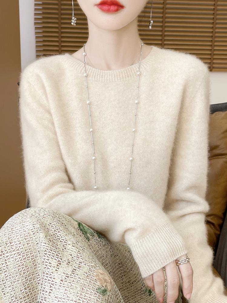 Höst/Vinter 100% Ull Rundhals Slim Fit Dammode Stickad Tröja