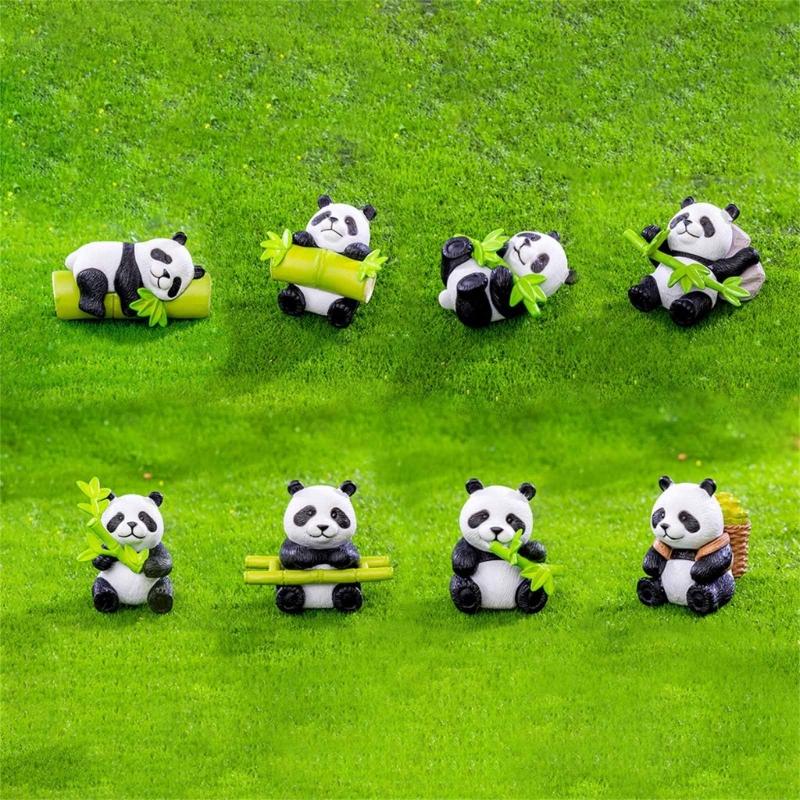 8 st Panda Tårttoppar Miniatyr Djurfigurer för Festdekorationer och DIY Trädgård Krukväxt Hantverk Ornament
