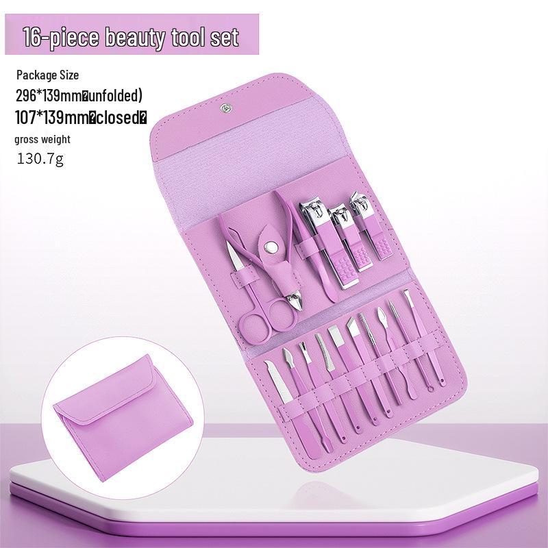 16-Piece Stainless Steel Nail Clipper and Pedicure Set with Slant-Edge Scissors