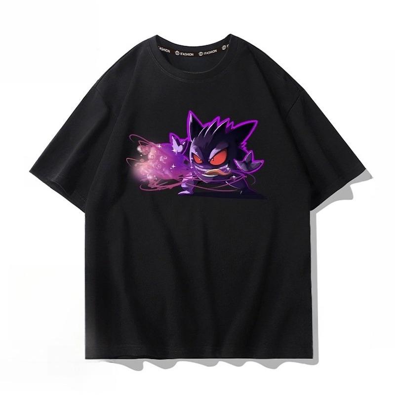 

Pokémon Gengar Black Tee Pure Cotton Tshirt Mens 2026 Summer Fashion Oversize Street Casual Y2K Tops Streetwear Clothing 3XL