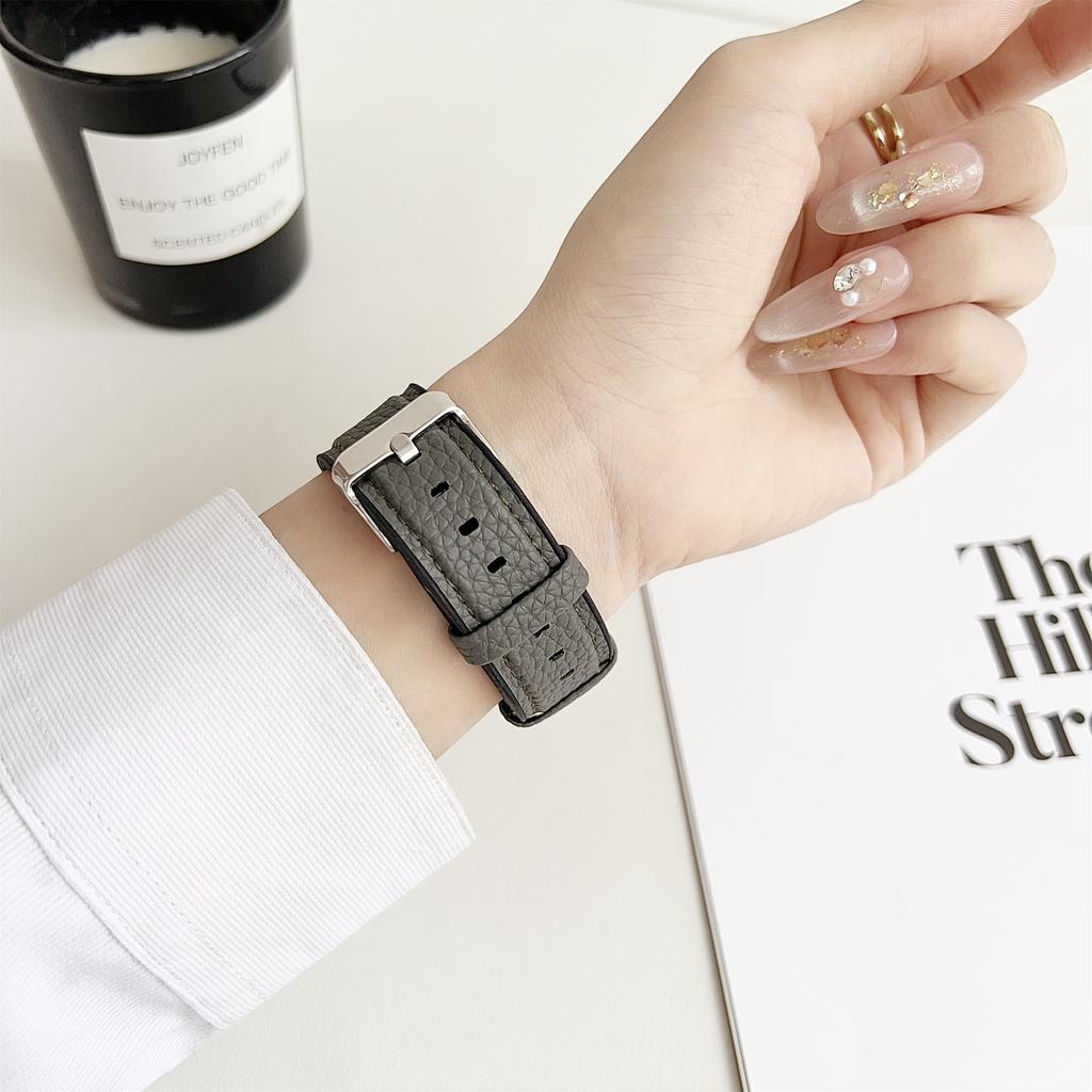 Uhrenarmband für Apple Watch Serie 10 9 8 7 SE 6 5 4 3 2 1 42mm 41mm 40mm 38mm Metallschnalle Litschi-Textur Silikonarmband