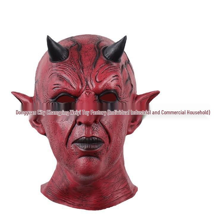 Scary Demon Mask with Black and Red Face, Horns, and Halloween Masquerade Design