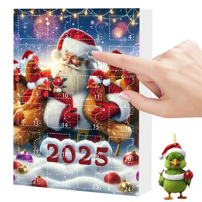 2025 Christmas Countdown Calendar Chicken with Santa Hats 2D Flat 24 Days Christmas Tree Hanging Ornament Xmas Tree Decor Gifts