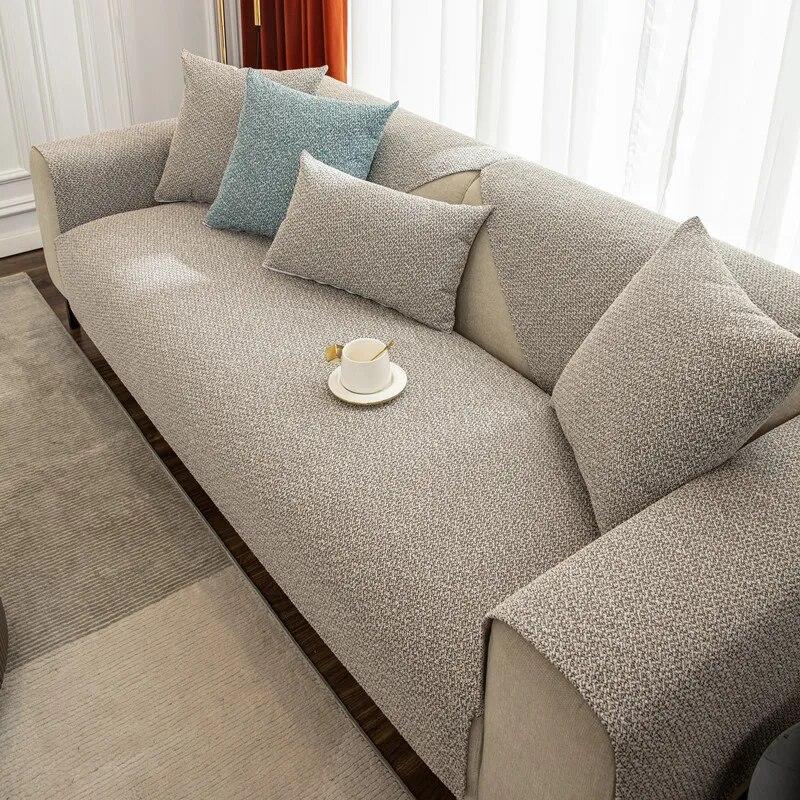 Japanese Style Hemp Feeling Living Room Sofa Ma All-season Universal Anti Slip Modern Simple Solid Color Sofa Cover