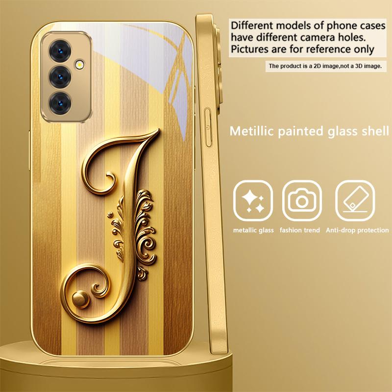 The ornate letter "S" For Samsung Galaxy S26 S20 FE S21 S22 Ultra 23 Plus 24 Ultra 25Ultra S21+ 22Plus Golden glass phone case