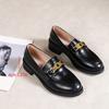 Vintage chain low-top shoes 2025 autumn new plus-size British style mid-heel small leather shoe women