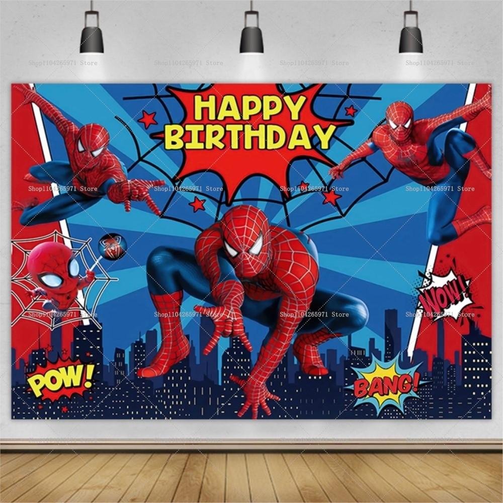 Spider-Man Red Backdrop Adventure Boy Birthday Party Decor Baby Baptism Supplies Photo Backdrop Party Scene Decor
