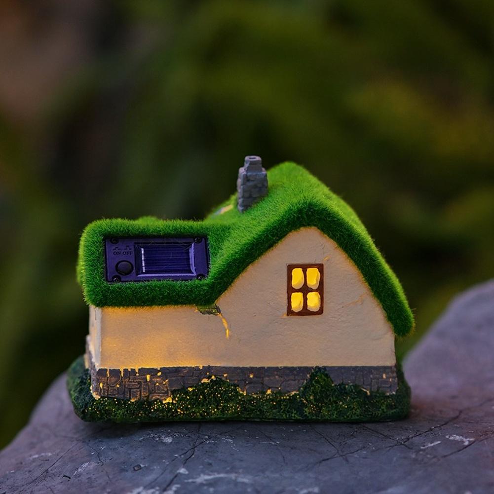 Flocking Solar Resin House Garden Statue Outdoor Light Solar Powered Waterproof Decoration for For AMERICAN Style Garden